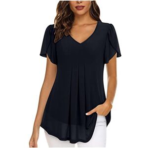 Warehouse Clearance Bargains Sale Uk Womens Clothes Sale Clearance Black Friday & Cyber Monday Deals Deals of The Day Women's Tunic Tops Short Petal Sleeve V Neck Pleated Blouse Top Chiffon Double Layers Mesh Shirts Casual Dressy Longline Blouses Shirts f