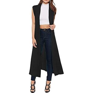 H&F Women's Ladies Sleeveless Maxi Length Boyfriend Cardigan Floaty Duster Coat Flared Blazer Causal Winter Wear Plus Size 8-22 (20-22, Black)