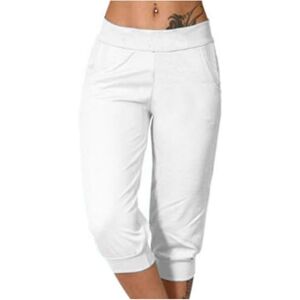 PRiME Capri Pants for Women UK Summer Cropped Trousers Elasticated Waist Capri Trousers Drawstring Mid Rise Cropped Leggings Casual Yoga Jogger Pants,White6,Large