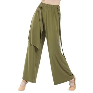 ehozirta Women Yoga Pants,Wide-leg Yoga Pants,Mid-rise Elastic Waist Long Trousers Ribbon Solid Color Straight Wide Leg Yoga Pants Streetwear Wide-leg Trousers for Casual Streetwear Green XL