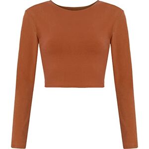 Fashion Knot Ladies Round Neck Plain Crop Top Stretch Ladies Bra Long Sleeve Vest Sizes 8-45 Rust