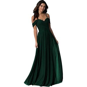 WTWVIAN Women A-Line Off The Shoulder Floor-Length Chiffon with Ruffle Bridesmaid Wedding Dress-Dark Green-24