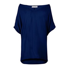 Be Jealous Womens Plain Turn Up Sleeve V Neck Baggy T-Shirt Navy M/L (UK 12/14)