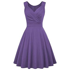 Evening Dresses for Women UK Elegant Vintage 1950s Audrey Hepburn 50s Style Retro Rockabilly Sleeveless V-Neck A Line Swing Midi Dress Wedding Bridesmaid Funeral Cocktail Party Prom Gown Purple L