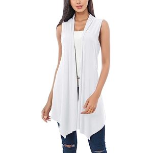 TTorju Womens Sleeveless Cardigan Ladies Draped Open Front Long Blouse Vest Hem Asymmetric Open Sleeveless Lightweight Cool Coat Vest Coat for Women UK