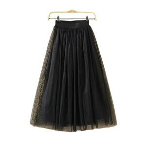GerRit Skirt Women Elastic High Waist Mesh Pleated Skirts Summer Elegant A Line Vintage Tulle Skirt-black-l