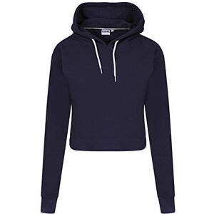 Ladies Crop Women Hoodie Long Sleeve Pull Over Plain Casual Short Hooded Sweat Shirt Top, Navy XS