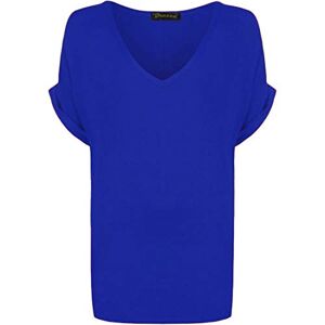 Crazy Fashion Women's V-Neck Oversized Fit Loose Baggy Turn Up Short Sleeve Ladies Batwing Plus Size T-Shirt Top (Royal Blue, 20-22)