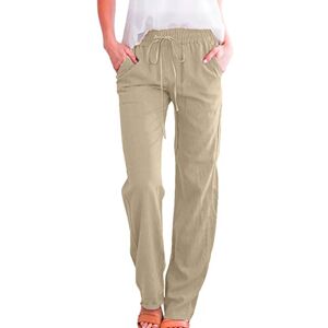 Generic Women High Waist Pants Wide Leg Casual Elastic Drawstring Pants Comfortable Straight Leg Long Pants with Pockets Typhoon Pants, beige, XXXL