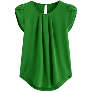 Generic L-571 Lime Green Loose Fit Long Tee Shirts for Teen Girls Fall Summer Split Short Sleeve Crewneck Chiffon Casual Keyhole Ruched Basic Tops Shirts Womens 2024 Clothes Trendy M