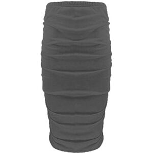 Fashion Star Womens Ladies Plain Stretchy Side Ruched Pencil Tube Bodycon Midi Length Skirt Charcoal