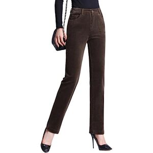 E-Girl Women's Straight-Leg Trousers Dark Brown High-Waisted Plus Size Trousers Work Business Office Corduroy Spring and Autumn Thick Ladies Trousers,UK 14,E2081