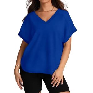 Aokosor Womens Tops Ladies V Neck T Shirts Summer Casual Curved Hem Tee Going Out Tops Blue Size 22-24