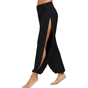 BUKINIE Womens Side Slit Harem Yoga Pants Casual Loose Fit Lounge Palazzo Workout Dancing Sweatpants Black