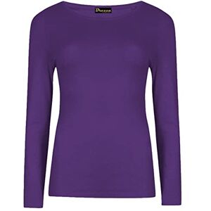 New Womens Long Sleeve Round Neck T Shirt Top Ladies Scoop Neck Plain Formal Casual Stretchy Tee Basic Fit T-Shirt Top UK Plus Size 8-26 Purple