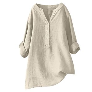 Mothers Day Gifts For Mum Womens Linen Shirts V Neck Button Up Long Sleeve T-Shirt Casual Loose Cotton Linen Shirt Women Summer Tops Swing Plus Size Shirt Womens Tunic Tops Solid Color Elegant Tshirt UK Size 8-22 Clearance