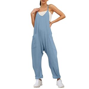 Trendy Queen Womens Jumpsuits Casual Summer Onesie Rompers Sleeveless Loose Baggy Overalls Jumpers with Pockets 2023 Clothes, Lightblue, Small