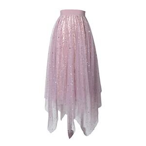 Femereina Women's Sheer Tutu Skirt Tulle Mesh Layered Midi Skirt Shiny Star Sequin Elastic Mesh Princess Skirt A-Line Fairy Prom Party Streetwear (Pink, One Size)