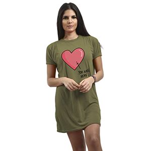 Fashion Star Womens Oversized Baggy Turn Up Sleeve You are Here Tunic Long T Shirt Dress You are Here Khaki Plus Size (UK 16/18)