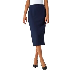 Roman Originals Textured Pencil Skirt for Women UK Ladies Jersey Work Office Smart Formal Bodycon Under The Knee Length Calf Length Midi Tight Fitted Straight Shift - Navy - Size 14