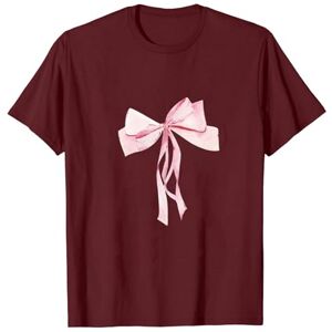 Limited-Time Only Sale (Idiom) Lemoiitea Women Summer Print T-Shirts Ladies Round Neck Short Sleeve Top Fashion Bow Printed Tees Shirts Casual Loose Fit Tunic Blouse Ladies Regular Printing Top Outdoors Wine