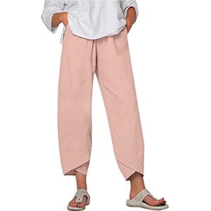 HAOLEI Summer Trousers for Women UK Elastic Waist Cotton Linen Lounge Pants Sale Ladies Wide Leg Pants Baggy Loose Harem Trousers Plain Linen Joggers High Waisted Soft Boho Yoga Pants Beach Pink