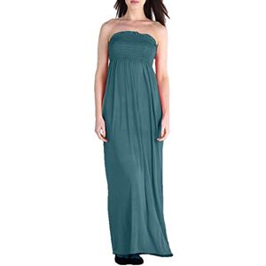 Fashion Star Womens Ladies Bandeau Strapless Shearing Plain Viscose Regular Full-Length Ruched Flared Boobtube Maxi Dress Party Maxi Dress Summer Maxi Dress Teal Small (UK 8)