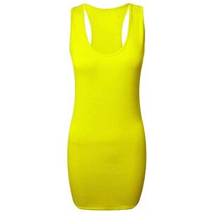 Kaz ZAFS Womens Plus Size Long Racer Back Vest Top Ladies Sleeveless Round Neck Stretchy Plain Summer Bodycon Muscle Gym Workout Long Vest Top For Women UK Shirt Yellow 24-26