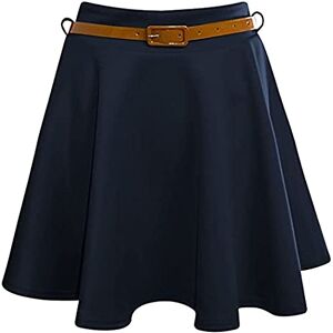 Womens New Tartan Check Printed Ladies Short Mini Slim Detachable Waist Belted Flared Pleated Skater Red Skirt (12-14, Plain Navy)