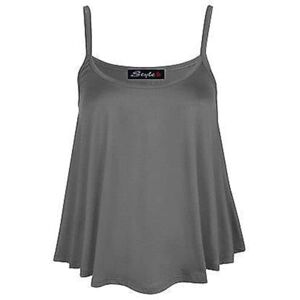 United Zarviczonia New Womens Plain Swing Vest Sleeveless Top Strappy Cami Ladies Plus Size Flared Charcoal