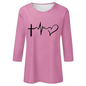 Lightning Deals Of The Day Prime Sale Angxiwan Sports Tops for Women UK Women's Round Neck Short Sleeve EKG Printed T Shirt Fashionable Casual Top Loose Summer Tops for Women UK Womens Tee Shirts and Tops Pink
