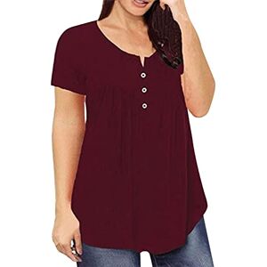 Generic Générique Plus Size Shirts for Women V Neck Button Down Blouses Ruffle Tunics Short Sleeve Top Oversized Button Down Shirts for Women Pink, Red, XS