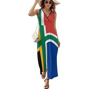 Rivngjdeh05687 South African Nordic Cross Flag Women's V Neck Maxi Dress Sleeveless Long Dress High Waist Ankle Length Sundress L