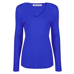 janisramone Womens Ladies V Neck Long Sleeve T-Shirt Stretchy Plain Jersey Slim Fit Casual Basic Tee Tops Royal Blue