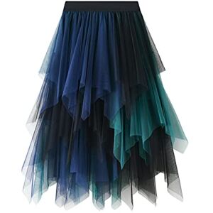 Women's Tulle Skirt Lace High Waist Tiered Layered Mesh Ballet Prom Party Tutu A-line Midi Skirts Knee Length Dancing Evening Dresses 50s Vintage Rockabilly Petticoat Skirt Retro Underskirt