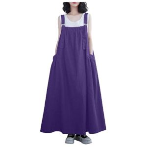 Plus Size Women's New Spring and Summer New Suspender Long Skirt Loose and Slim Denim Suspender Skirt Wide Swing Dress Womens Long Casual Dresses (Purple, L)