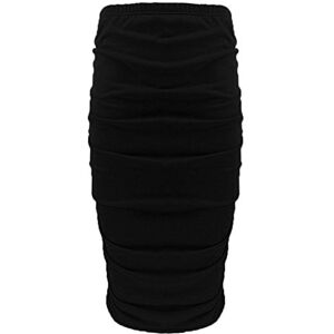 Fashion Star Womens Ladies Plain Stretchy Side Ruched Pencil Tube Bodycon Midi Length Skirt Black