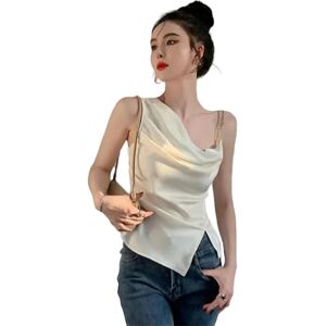 FITLIN Shirt Slim Fit Women'S T-Shirt Summer Casual Top Sleeveless Tees Female Style Clothes Backless Short Sleeves-Milk White-L