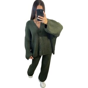 Crazy Fashion Womens Knitted Loungewear Sets Ladies Plain Chunky 5 Button Casual Winter Warm Oversized Baggy Loose Fit Ladies 2 Piece Tracksuits UK 8-14