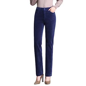 E-Girl Women's Straight-Leg Trousers Dark Blue High-Waisted Plus Size Trousers Work Business Office Corduroy Spring and Autumn Thick Ladies Trousers,UK 12,E2081