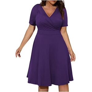 Dresses for Women UK Casual Plus Size V-Neck Solid Short Sleeve Boho Dress Swing Dress with Pockets Ladies Trendy Tunic Dresses Activewear Dresses for Vacation Cocktail Formal Work Wedding Purple