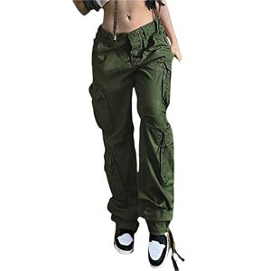Generic Women Low Rise Straight Wide Leg Cargo Pants Vintage Casual Cargo Pants with Pockets 90s Streetwear (B Green, S)