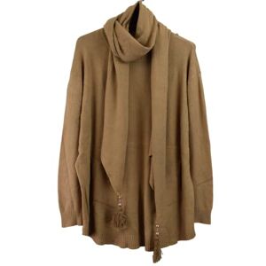 Glitzee Ladies Italian Soft Knit Jumper with Matching Beaded Tassel Scarf Camel