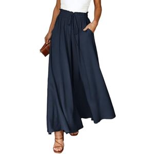 Voqeen Womens Wide Leg Trousers Summer Culottes Elastic High Waist Flowy Palazzo Trousers Loose Flared Pants Casual Baggy Trousers with Drawstring Pockets Lightweight Work Bottoms for Ladies