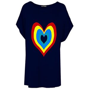 Fashion Star Womens Rainbow Heart Batwing Baggy T Shirt Top Rainbow Heart Navy Plus Size (UK 24/26)