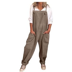 Binggong Jumpsuit Women's Summer Long Linen Look Bib Overalls Retro Summer Trousers Romper Baggy Trousers Romper with Pockets XL Coffee1