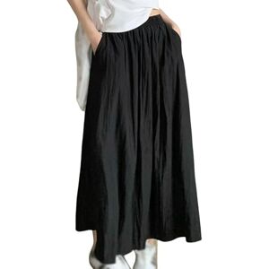 Gyios skirt Summer Women's High Waist Skirt Casual Solid Colour A-line Elastic Waist Retro Pleated Long Skirts Streetwear-c-one Size