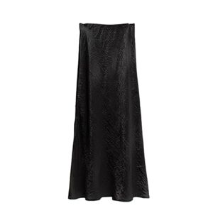 LXYUTY Satin Skirt Women's Spring Summer Satin Skirt Zipper Elegant Casual Party Dress-b-l（55-60kg）
