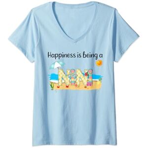 Vintage Summer Happiness Is Being A Nini Beach Womens Vintage Summer Happiness Is Being A Nini Retro Beach V-Neck T-Shirt