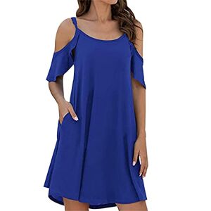 Generic Womens Short Sleeve Cold Shoulder Tunic Top Dress Casual Summer Floral Flowy Dress Swing T-Shirt Loose Dress with Pocket, Blue 1, XX-Large